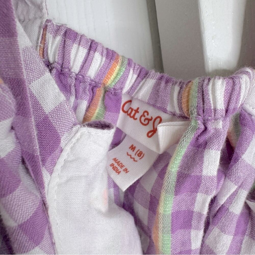 Cat & Jack Gingham Floral Embroidered Cotton Summer Mini Dress Lavender White 8 - Picture 9 of 12